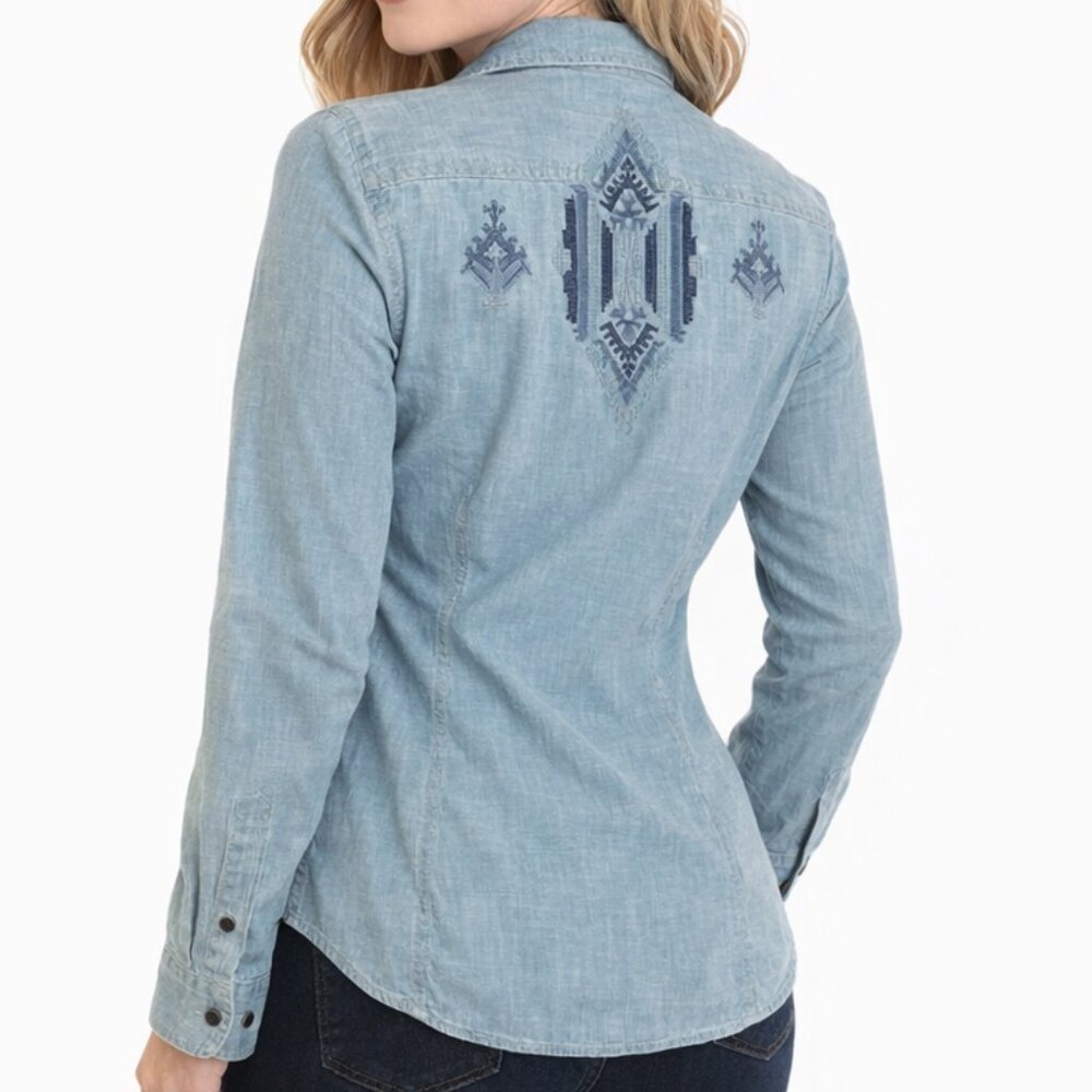 Lauren Ralph Lauren Chambray Shirt Southwestern Embroidered Western XS